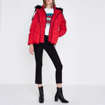 River Island Womens Faux Fur Trim Oversized Puffer Jacket