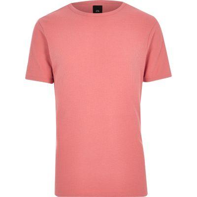 River Island Mens Orange Waffle Slim Fit T-shirt