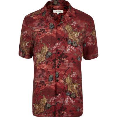 River Island Mens Tiger Print Short Sleeve Shirt
