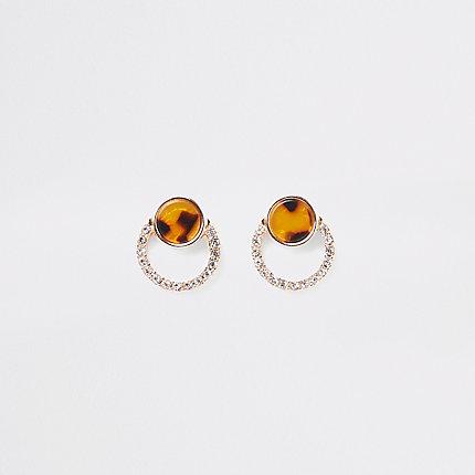 River Island Womens Gold Tone Tortoiseshell Rhinestone Stud Earring