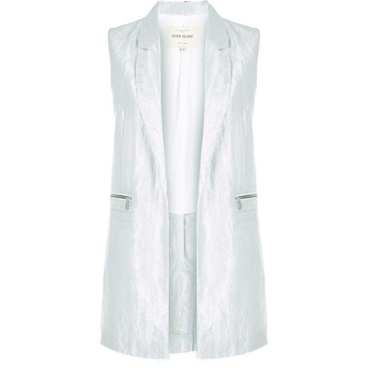 River Island Womens Silver Metallic Taffeta Sleeveless Jacket