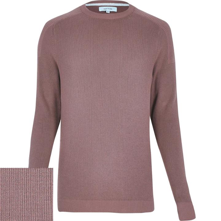 River Island Menspink Ribbed Crew Neck Long Sleeve Jumper