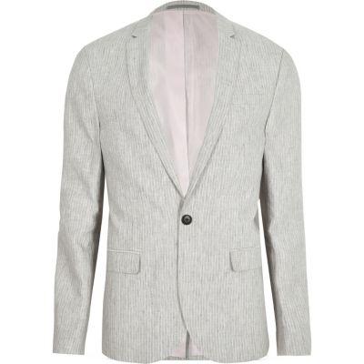 River Island Mens Linen Stripe Skinny Suit Jacket