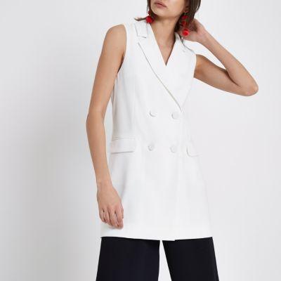 River Island Womens White Double Breasted Sleeveless Jacket