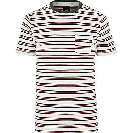 River Island Mens Big And Tall White Stripe Crew Neck T-shirt