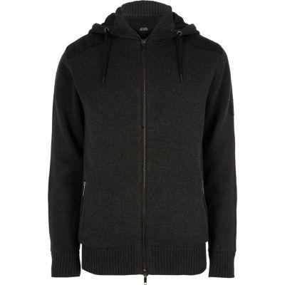 River Island Mens Hooded Contrast Padded Knit Jacket
