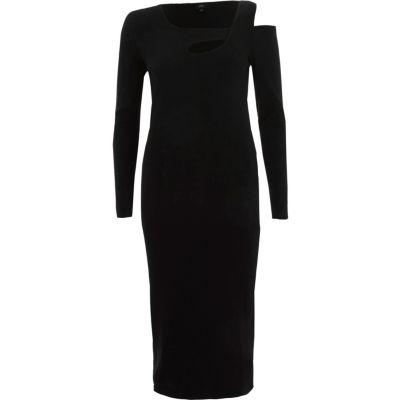 River Island Womens Ribbed Cut Out Asymmetric Bodycon Dress
