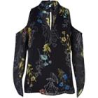 River Island Womens Floral Cold Shoulder Choker Blouse