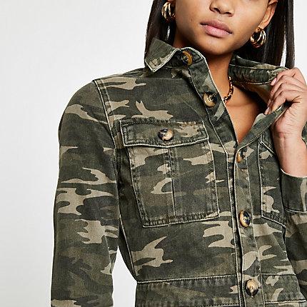 River Island Womens Camo Utility Denim Shirt Dress