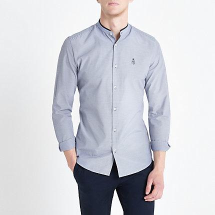 River Island Mens Gingham Ri Slim Fit Grandad Collar Shirt