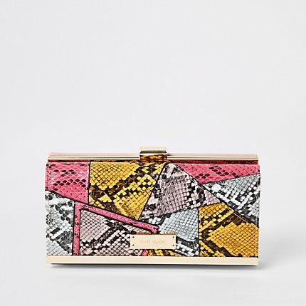 River Island Womens Snake Print Patchwork Cliptop Purse