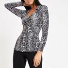 River Island Womens Snake Print Jersey Wrap Top