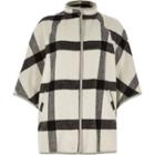 River Island Womens White Oversized Check Cape High Neck Jacket