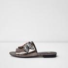 River Island Womens Silver Snake Embossed Dragonfly Mules
