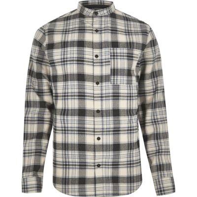River Island Mens White Check Flannel Grandad Shirt