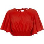 River Island Womens Frill Sleeve Tie Back Crop Top
