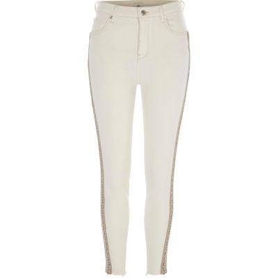 River Island Womens White Harper Sequin Detail Super Skinny Jeans