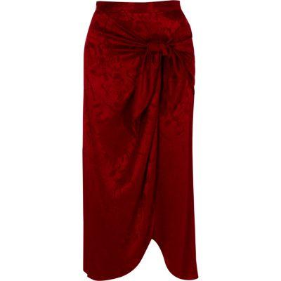 River Island Womens Satin Jacquard Tie Front Pencil Skirt