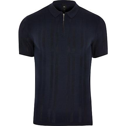 River Island Mens Zip Neck Muscle Fit Polo Shirt