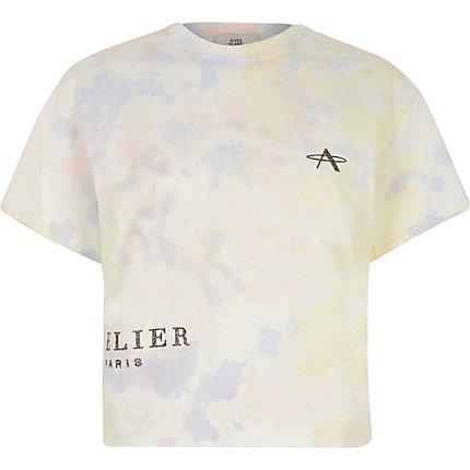 River Island Womens Petite White Tie Dye Cropped T-shirt