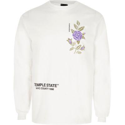 River Island Mens White Floral Embroidery Print Long Sleeve Top