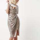 River Island Womens Petite Metallic Nude Wrap Dress