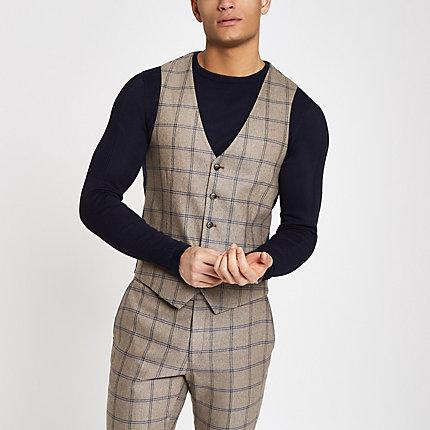 River Island Mens Check Slim Fit Suit Waistcoat