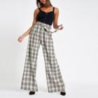 River Island Womens Check Wide Leg Belted Trousers
