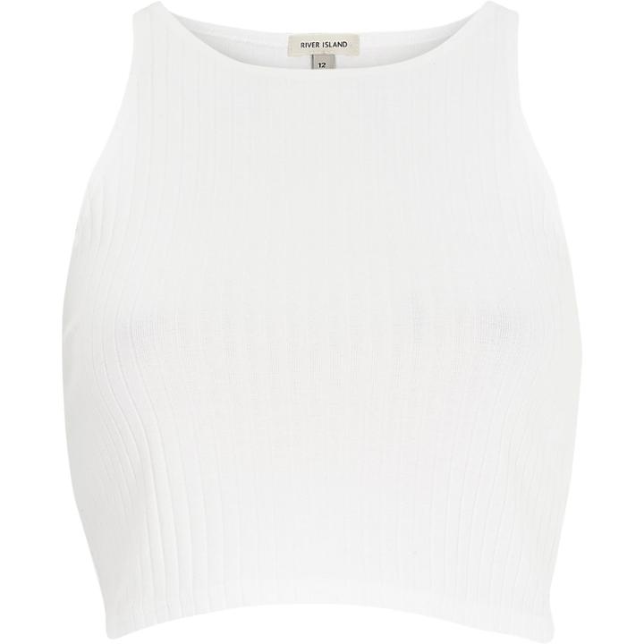 River Island Womens White Ribbed Racer Crop Top