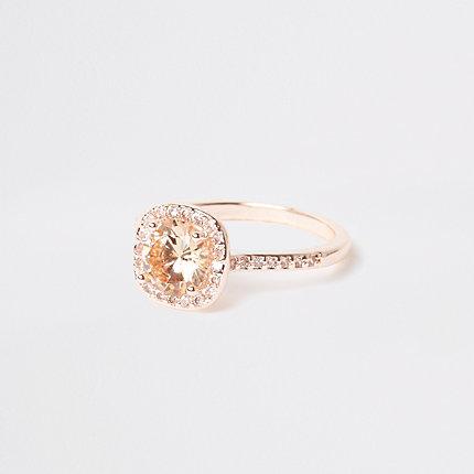 River Island Womens Rose Gold Tone Square Rhinestone Pave Ring