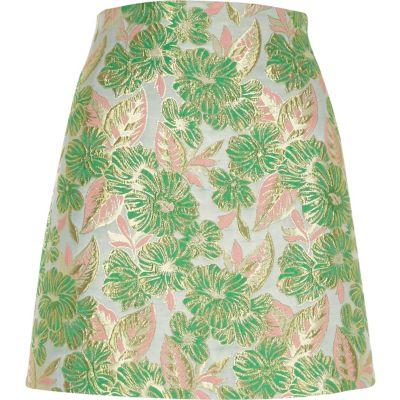 River Island Womens And Pink Floral Jacquard Mini Skirt