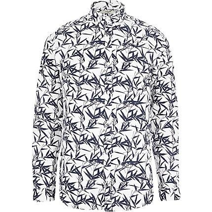 Mens Jack And Jones White Leaf Print Slim Shirt
