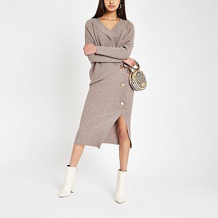 River Island Womens Ribbed Button Midi Skirt