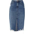 River Island Womens Denim Distressed Hem Pencil Skirt