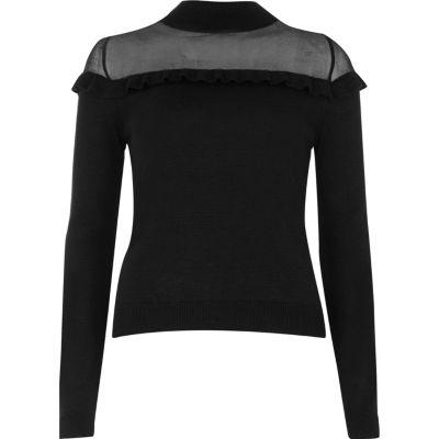 River Island Womens Sheer Panel Frill Sweater