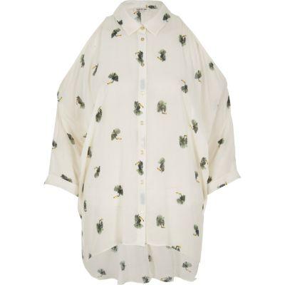 River Island Womens Bird Print Cold Shoulder Shirt
