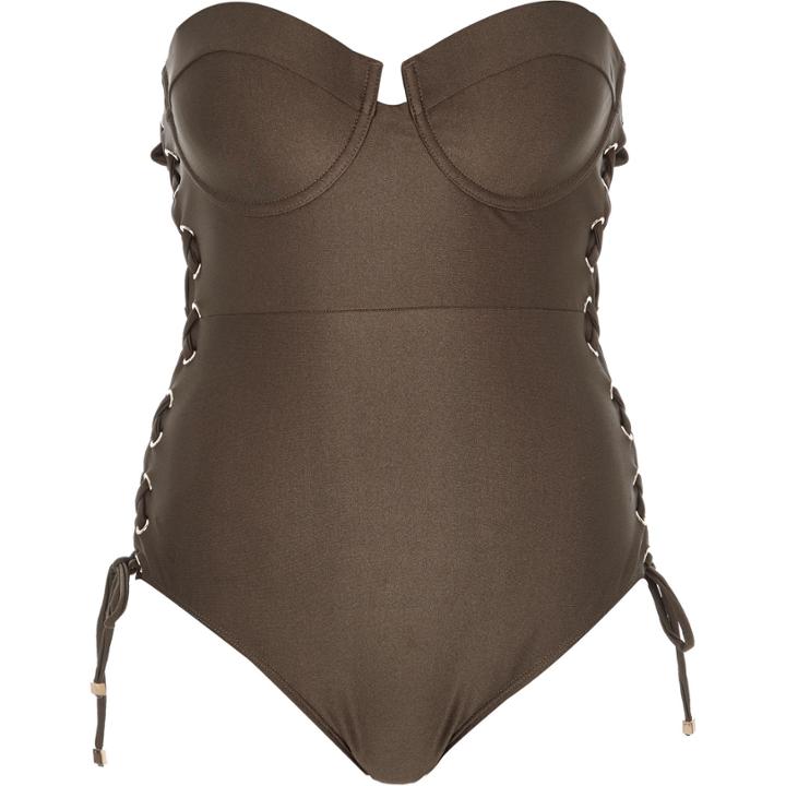River Island Womens Eyelet Bandeau Swimsuit