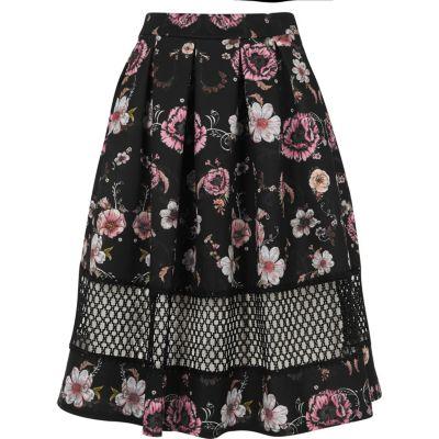River Island Womens Floral Print Mesh Insert Skirt