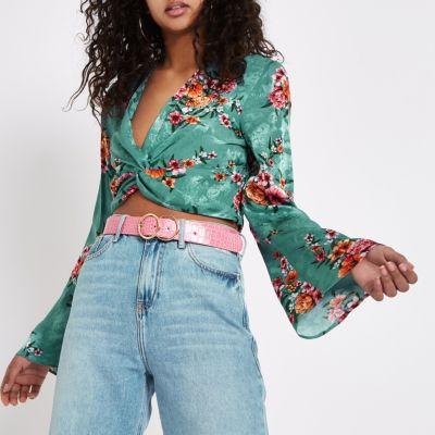 River Island Womens Green Floral Print Crop Top