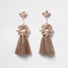 River Island Womens Rose Gold Tone Jewel Tassel Drop Earrings