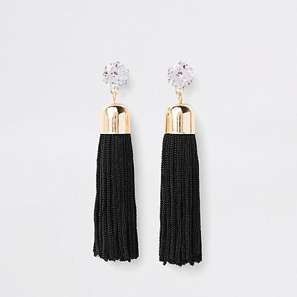 River Island Womens Gold Tone Diamante Tassel Drop Earrings