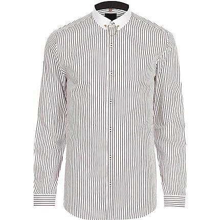 River Island Mens White Stripe Contrast Collar Slim Fit Shirt