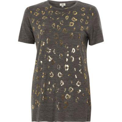 River Island Womens Foil Animal Print Fitted T-shirt