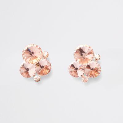 River Island Womens Rose Gold Tone Rhinestone Cluster Stud Earrings