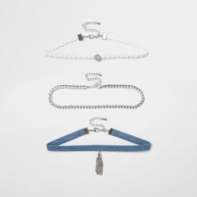 River Island Womens Denim Tassel Embellished Choker Multipack