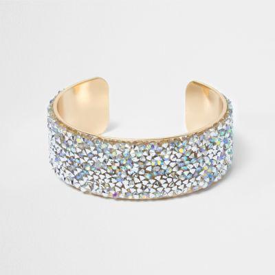 River Island Womens Gold Tone Rhinestone Cluster Cuff Bracelet