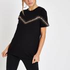 River Island Womens Leopard Print Diamante Trim T-shirt