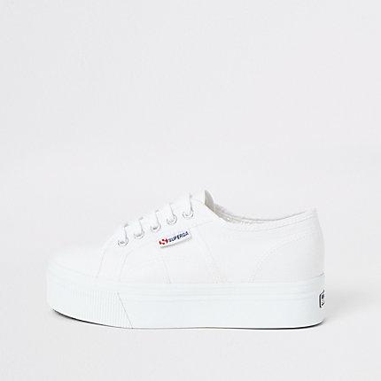 River Island Womens Superga White Flatform Runner Trainers