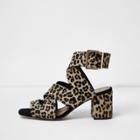 River Island Womens Leopard Wide Fit Crossover Block Heel Sandals