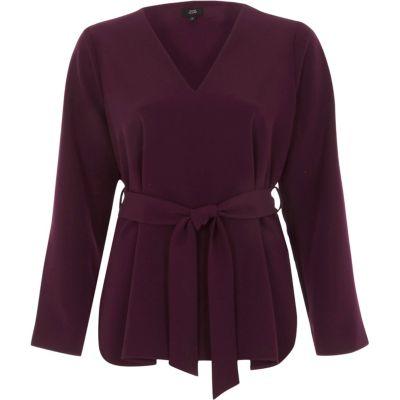 River Island Womens Split Sleeve Tie Waist Top